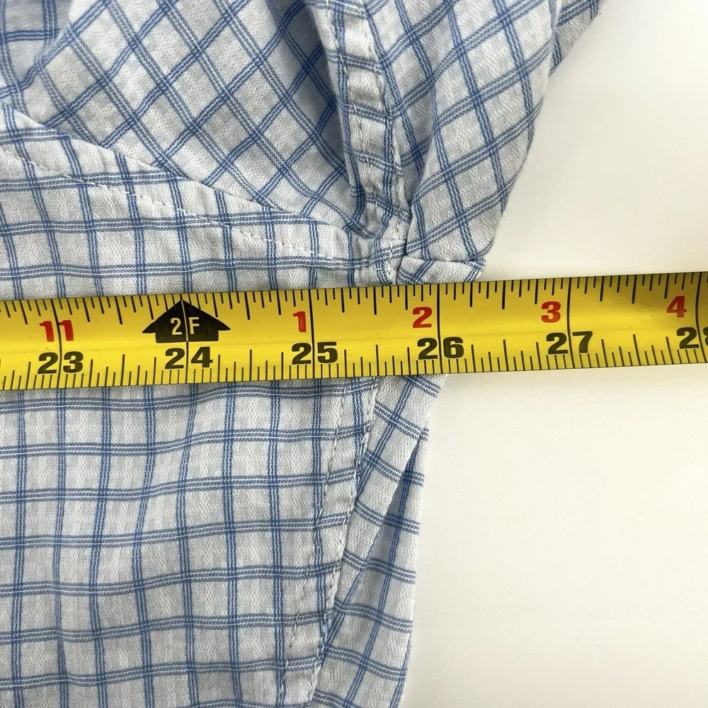 Duchamp London Men's Dress Shirt 18 XXL 46 Blue White Check Slim‎ Fit Stretch